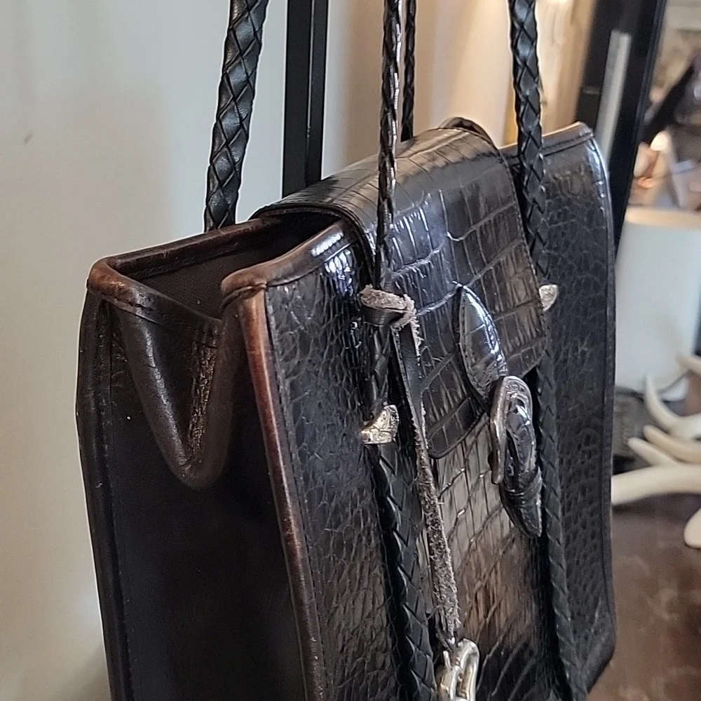 Brighton Brown Croc Leather Shoulder Bag - Picture 5 of 15